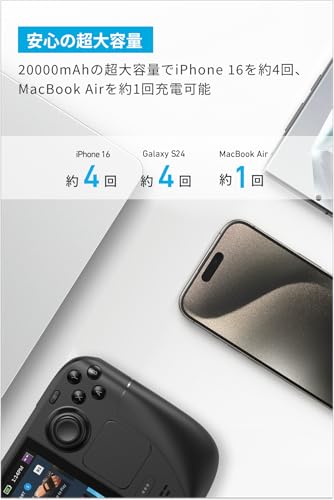 Anker Power Bank (20000mAh, 87W, Built-In USB-C ケーブル) (モバイルバッテリー 20000mAh 87W出力 大容量 LEDディスプレイ搭載 USB-Cケーブル内蔵)【PD/PowerIQ搭載/PSE技術基準適合/急速充電】iPhone 17 / 16 / 15 Android MacBook その他各種機器対応 (ブラック) 最後 画像