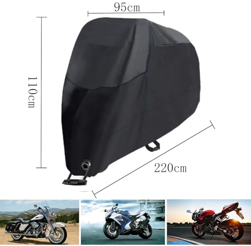バイクカバー 防水 大型 【600D 厚手 220*95*110cm】 耐熱 超撥水塗料オックス生地 盗難防止 紫外線防止 防埃 防水 防雪 UVカット 丈夫収納袋付 最後 画像