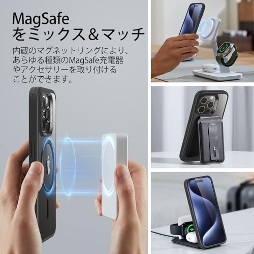 【米軍MIL規格・Magsafe対応】ESR iPhone 15 Pro Max ケース ワイヤレス充電対応 いphone15promax ケース magsafe ケース 黄変防止 磁気 スマホケース iphone15promax ケース 耐衝撃 傷防止 Classicシリーズ(クリア_ブラック) 中間 画像