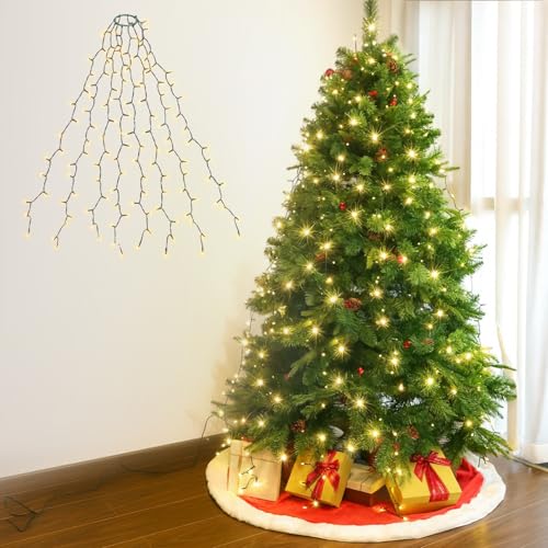 Salcar 2025新型 LED クリスマスツリーライト 1.5M×8本 200球 USB式 タイマー付き 被せるタイプ 大型ツリー対応 電球色 1枚目 画像
