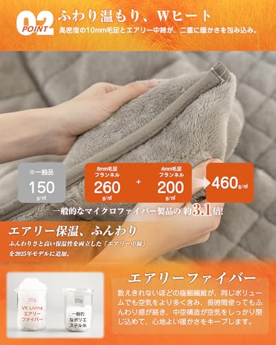 VK Living シンサレート毛布 厚手 シングル 冬用 【SUPER HOT】 フランネル 2枚合わせ 3Mシンサレート中綿 断熱素材 超極細繊維 LockHeat速暖発熱繊維 襟付き 掛け毛布 四層構造 保温 軽量 24時間持続制菌消臭 洗える 毛抜けない 静電気防止 140×200cm グレージュ 中間 画像