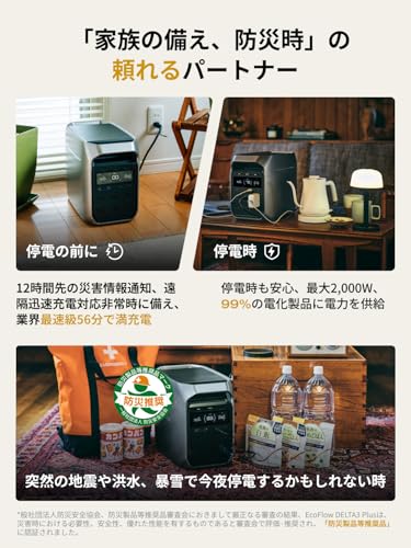 EcoFlow DELTA 3 Plus1024Wh ポータブル電源+160Wソーラーパネル セットリン酸鉄リチウムイオン 業界最速級の充電速度 56分で100%充電 高出力 AC(定格1500W/サージ3000W/長寿命10年高出力ソーラーチ ャージャーTOPCon単結晶 高変換効率25% 防水防塵節電 停電対策 防災グッズ エコフロー 中間 画像