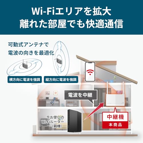 【Amazon.co.jp限定】バッファロー WiFi 無線LAN 中継機 Wi-Fi 6 11ax AX3000 2401+573Mbps WPS ワイドバンド メッシュ EasyMesh コンセント直挿し/据え置き 外付けアンテナ 日本メーカー エコパッケージ WEX-3000AX4EA/N 最後 画像