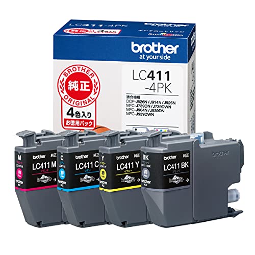 【ブラザー純正】 ブラザー工業(Brother Industries) インクカートリッジ4色パック(エコパッケージ) LC411-4PK-E 対応型番:DCP-J926N、MFC-J904N、MFC-J739DN、MFC-J939DN 他 1枚目 画像