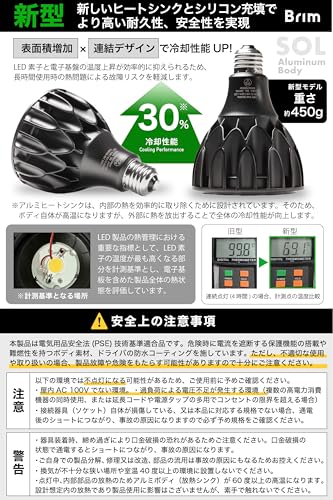 【公式】BRIM(ブリム) SOL 24W 植物育成ライト LED E26口金 フルスペクトル (SOL 白色系 (5800K)) 中間 画像