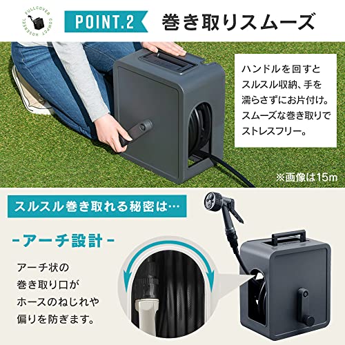 アイリスオーヤマ(IRIS OHYAMA) ホースリール 20m フルカバー仕様 蛇口ジョイント付 水形切替機能付 持ち運びしやすい持ち手付き FCH-20M ダークグレー 中間 画像