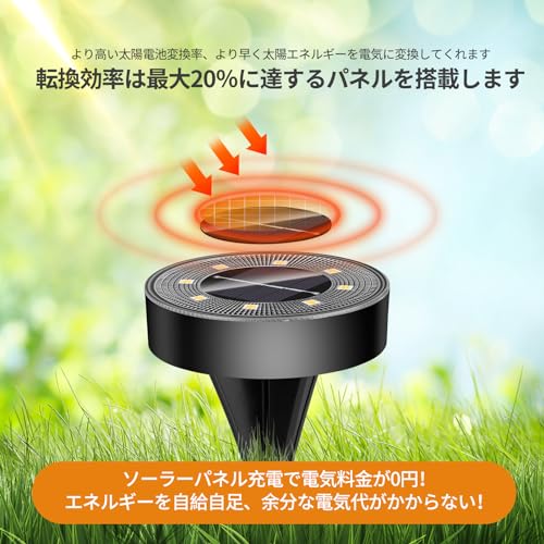 ソーラーライト 屋外 IP68防水 埋め込み式 ガーデンライト ソーラー 自動点灯 光センサー 太陽光パネル充電 高輝度 LED 庭/玄関先/芝生/車場/歩道 設置簡単 防災対策 防犯ライト 置き型 電球色 (8個セット) 中間 画像