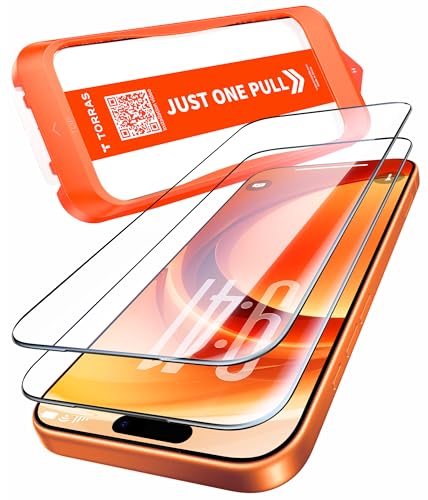 TORRAS For iPhone 17 Pro ガラスフィルム 【航空宇宙ガラス&米軍MIL規格】周り浮き防止 9H+硬度 輝度向上 全面保護 10倍強化 極細ベゼル対応 3Dラウンドエッジ 超簡単貼り付け ワンプル(Just One Pull) ガイド枠付き 気泡レス 指紋防止 サラサラ 落下・破損防止 ブルーライトカット 2枚セット 6.3インチ 保護フィルム GlassGo Ultra 1枚目 画像