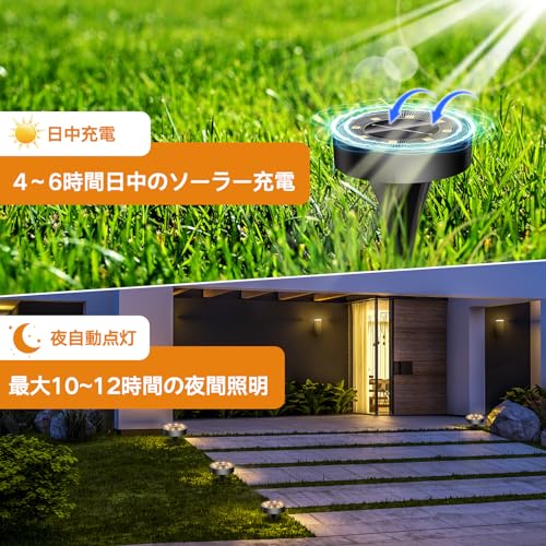 ソーラーライト 屋外 IP68防水 埋め込み式 ガーデンライト ソーラー 自動点灯 光センサー 太陽光パネル充電 高輝度 LED 庭/玄関先/芝生/車場/歩道 設置簡単 防災対策 防犯ライト 置き型 電球色 (8個セット) 最後 画像