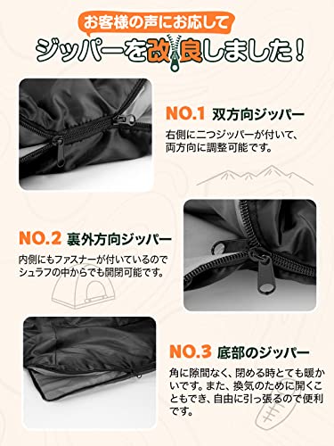 寝袋 冬用【手足伸ばし可能・230T防水】4in1多機能 1.4Kg 1.1Kg 1.8Kg 2.2Kg 寝袋 オールシーズン 夏用シュラフ 封筒型 コンパクト 軽量 中綿 快適温度-5℃-20℃ 保温 wolfyok outdoors 丸洗い可能 収納パック付き キャンプ アウトドア コンパクト 登山 車中泊 防災用 避難用 防寒【国内ブランド】 中間 画像