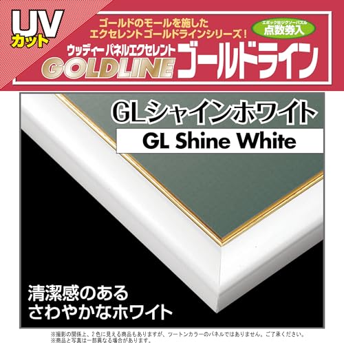 エポック社 【日本製】 木製 パズルフレーム ウッディーパネルエクセレント ゴールドライン 金モール仕様 シャインホワイト (50×75cm) (パネルNo.10) 掛ヒモ 点数券付き セルカバーUVカット仕様 パズル Frame 額縁 最後 画像