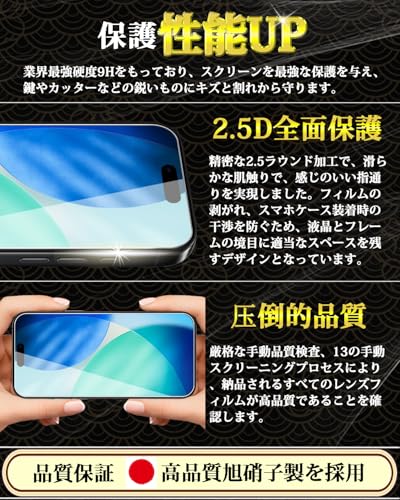 対応 iPhone 17 ガラスフィルム(2枚)+アイフォン17 カメラフィルム(2枚)【旭硝子素材製-4枚入り】硬度9H 高透過率 飛散防止 自动吸着 iPhone 17 レンズカバー + 17 強化ガラス + ガイド枠 中間 画像