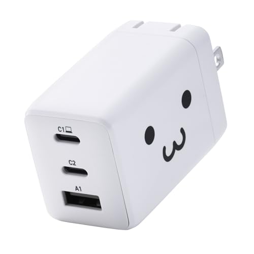 エレコム 充電器 合計65W 3ポート Type-C USB-A USB PD対応 スイング式プラグ採用 しろちゃん EC-AC10367WF エレコム 充電器 合計65W 3ポート 実物画像・外観写真