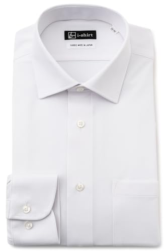 [アイシャツ] i-shirt 完全ノーアイロン ストレッチ 超速乾 スリムフィット 長袖 アイシャツ ワイシャツ メンズ ノンアイロン 008 ホワイト セミワイド 無地 ハイゲージモデル M15118014601 L84(首回り41cm裄丈84cm) 1枚目 画像