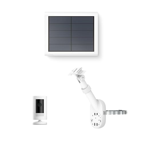 【2023年度グッドデザイン賞受賞】Ring Stick Up Cam Battery (リング スティックアップカム バッテリーモデル) ホワイト + ソーラーパネル + ポールマウント| Ring Homeプラン30日間無料体験 1枚目 画像