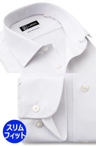 [アイシャツ] i-shirt 完全ノーアイロン ストレッチ 超速乾 スリムフィット 長袖 アイシャツ ワイシャツ メンズ ノンアイロン 008 ホワイト セミワイド 無地 ハイゲージモデル M15118014601 L84(首回り41cm裄丈84cm) 最後 画像