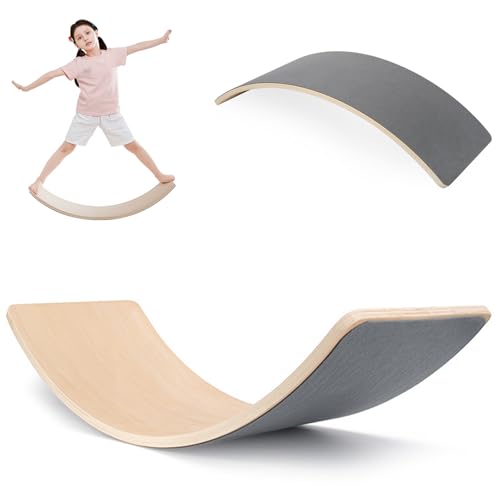 Supaliss バランスボード 木製 子供 大人 体幹トレーニング 室内遊具 フィットネス ダイエット器具 ヨガ 軽量 アスレチック 小学生向け おもちゃ プレゼント 耐荷重200kg バランス感覚アップに最適 (グレー) Supaliss バランスボード 木製 実物画像・外観写真