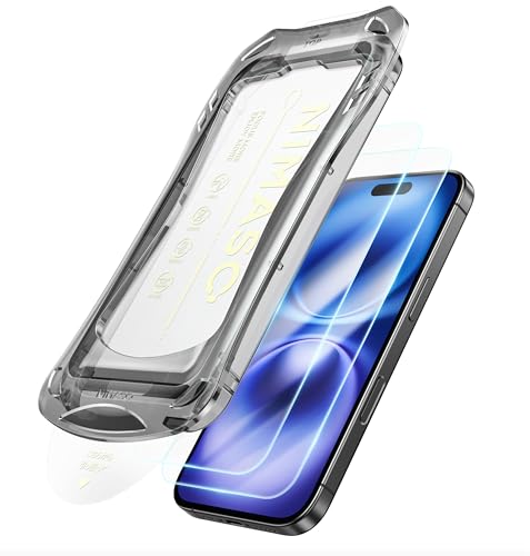 NIMASO ガラスフィルム iPhone 16 / iPhone 15 用 強化ガラス 自動除塵 保護フィルム 超簡単貼り付け 耐衝撃 指紋防止 ガイド枠付き 2枚セット アイフォン16 / アイフォン15 対応(6.1インチ) DSP24G1351 1枚目 画像