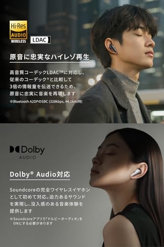 Anker Soundcore Liberty 5（Bluetooth 5.4）【完全ワイヤレスイヤホン/ウルトラノイズキャンセリング 3.5 / 3Dオーディオ / Dolby Audio対応/ワイヤレス充電/マルチポイント接続/外音取り込み / 最大48時間再生 / ハイレゾ / IP55 防塵・防水規格/PSE技術基準適合】ミッドナイトブラック 中間 画像