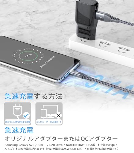 USB Type C ケーブル【2M/2本セット】Sweguard USB-C & USB-A 3.1A USB C ケーブル【QC3.0対応 急速充電】 タイプc 充電 iPhone17 16/iPhone 15 Pro MAX, iPad Pro,Samsung Galaxy S25 /S24/S23/S22/S21/S20,Sony,Xiaomi,Pixel,Type-c機種対応(灰) 中間 画像