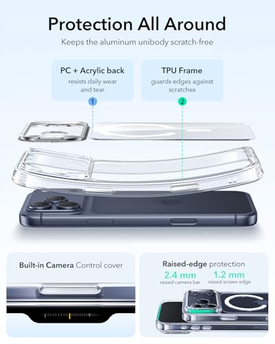 【デザイン受賞シリーズ!】ESR iPhone 17 Pro ケース MagSafe対応 3倍米軍MIL規格 カメラコントロールカバー 隠れスタンド 調整可能 2層構造カメラ保護 ワイヤレス充電 エアガードコーナー 耐衝撃 傷防止 軽量 マグネットスマホケース 高耐久性 Qi2.2対応 最大25W高速充電 いphone17pro ケース iphone17Pro用Classicシリーズ クリア 中間 画像