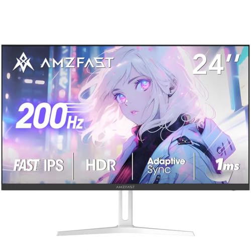 Amzfast 24インチ ゲーミングモニター白 200Hz/1ms MPRT/Fast IPS/FHD/HDR/Adaptive Sync/目に優しい/HDMI+DP搭載/75x75VESA/5年保証/AMZG24X1W（ホワイト） 1枚目 画像