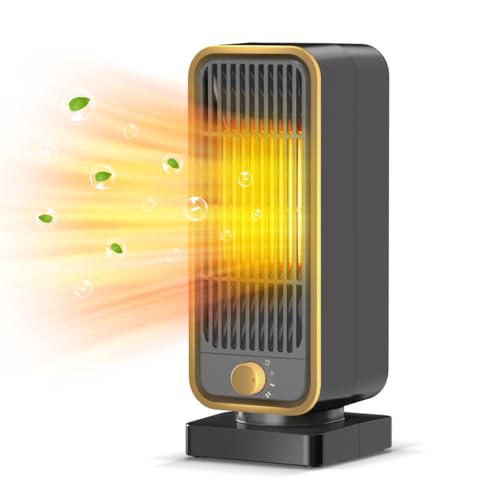 【2025冬モデル】 セラミックヒーター 小型 電気ファンヒーター 2秒速暖 暖房器具 マイナスイオン空気清浄 省エネ 速暖 大風量 コンパクト 3段階温度調整 900W 足元 ファンヒーター 温度調節 2重過熱保護 転倒OFF 節電対策 過熱保護 セラミック 窓下結露対策/寝室/トイレ/洗面所/オフィスに適用 (マットブラック) 1枚目 画像