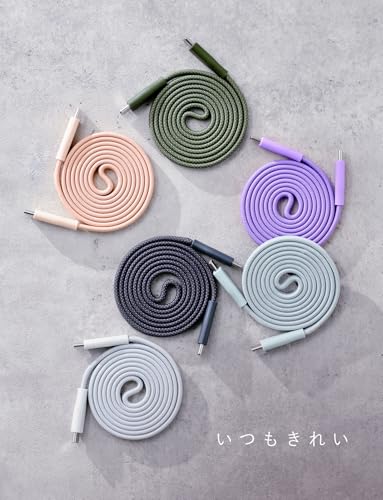 CIO フラットスパイラルケーブル CtoC 1m (Type-C/USB-C) PD 急速充電 平型 磁石 マグネット吸着 まとまる 充電ケーブル PD 240W データ転送 480Mbps (ライトブラック, 1m) 最後 画像