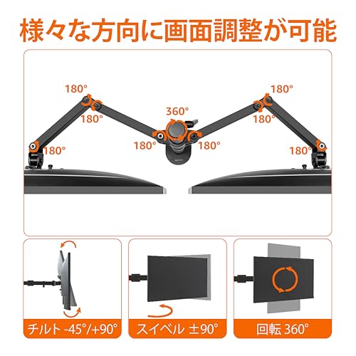 Amazonベーシック デュアルモニターアーム (最大32インチ) アーム1本の耐荷重10kg 高さ調節可能 デスク設置用 ブラック 中間 画像