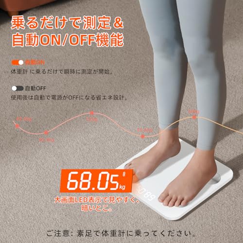 体重計 bluetooth 体脂肪計 ヘルスメーター 2026新 底全面カバー bluetooth 体重計 スマホ連動 体組成計 高精度 軽量薄型設計 自動認識 日本語対応APP・説明書 アプリ対応 -体脂肪率/BMI/筋肉量/基礎代謝量/水分量など測定 登録人数無制限 iOS/Android対応 (01white) 中間 画像