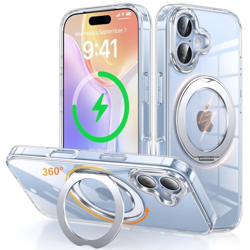 iPhone 17 用 ケース Magsafe対応 ワイヤレス充電 360°回転スタンド 縦横両対応 Gunwon スマホケース あいふおん 17 用 米軍規格 耐衝撃 マグセーフ 防指紋 リング マグネット搭載 アイフォン17 用 カバー「クリア」 iPhone 17 用 ケース Magsafe対応 実物画像・外観写真