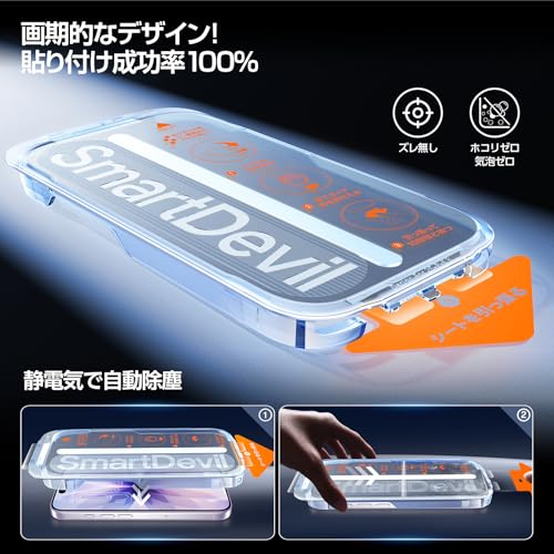 【覗き見防止】SmartDevil iPhone17用ガラスフィルム 2枚セット 超簡単貼り付け 自動除塵 プライバシー のぞき見防止 米軍MIL規格 落下保護 滑らかな手触り 指紋防止 アイフォン17 横から見えない強化ガラス 最後 画像