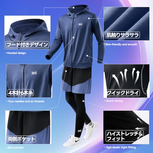 [Ademe] コンプレッションウェア メンズ 長袖 半袖 高機能強化素材 上下 吸汗速乾 タイツ 高弾力 通気性 トレーニング ランニング スポーツウェア 加圧 中間 画像