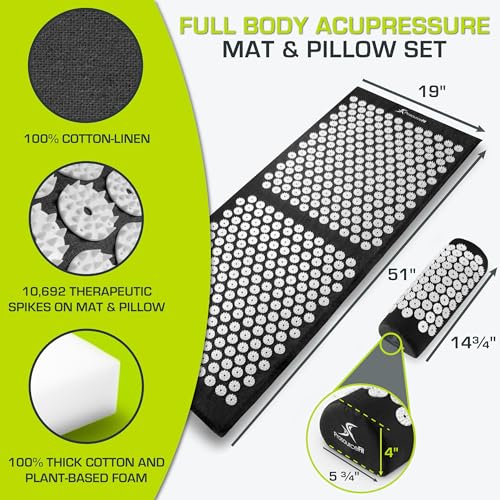 ProsourceFit Acupressure Mat and Pillow Set for Back/Neck Pain Relief and Muscle Relaxation, XL - Black/White 最後 画像