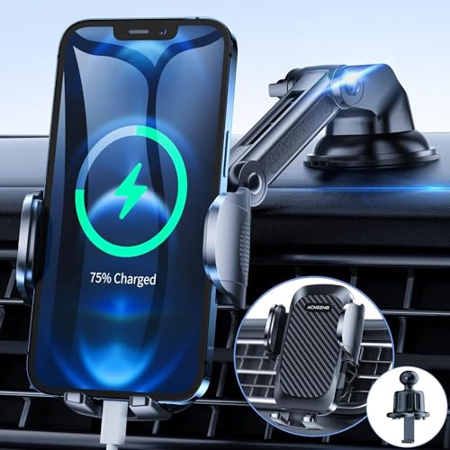 スマホホルダー 車 ACMEZING 車載ホルダー【業界新型フック式+粘着ゲル吸盤型登場】スマホスタンド カー用品 すまほほるだー エアコン吹き出し口＆粘着ゲル吸盤兼用 2in1 携帯ホルダー 片手操作 伸縮アーム 360度回転 手帳型ケース対応 安定性アップ 取付簡単 日本語説明書付き 全機種対応 iPhone/Samsung/Sony/Galaxy/SHARP/など 父の日 プレゼント 1枚目 画像