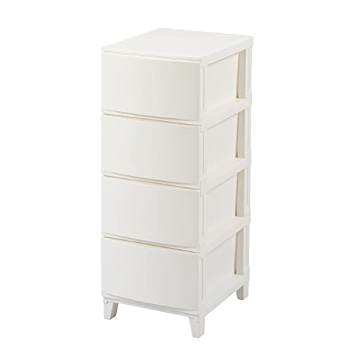 サンカ ルームス 収納 チェスト ホワイト 白 スリム 4段 (幅34×奥行42×高さ87.5cm) スルっと引き出せて スキッと締まる引き出し キズ付きにくいマット加工パネル 簡単組み立て おしゃれ 収納ケース 収納ボックス 日本製 衣装ケース タンス リビング クローゼット 洗面所ROOM'S shade RSD-S344WH 1