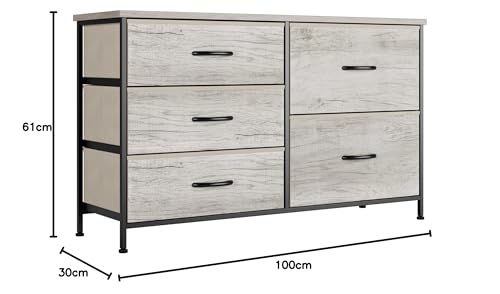 Nicehill チェスト タンス 収納チェスト オーガナイザー 収納ケース 衣類・キッズ・ベイビー用ワイドチェスト 衣類収納 木製天板 組立簡単 3段5杯（奥行き30㎝ x 幅100.0㎝ x 高さ61.0㎝）(ライトウッドグレイン)の特徴・詳細 画像