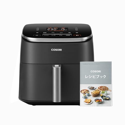 COSORI コソリ ノンフライヤー 6L大容量 家庭用 エアフライヤー DCモーター 高速 最高温230℃ タイマー air fryer 発酵 揚げ物 ポテト 専用レシピ付き ブラック CAF-DC601の外観・全体像 画像