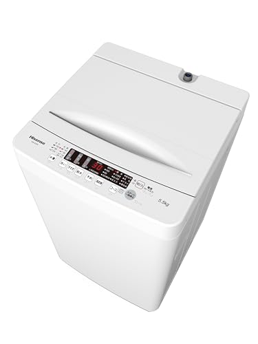 ハイセンス 洗濯機 5.5kg 1-2人用 スリム 最短10分洗濯 シャワー水流 激流洗浄 予約機能 風乾燥 部屋干し 多彩コース 簡単操作 真下排水 一人暮らし HW-K55Eの外観・全体像 画像