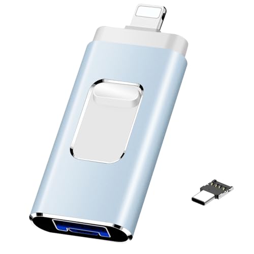 Phone バックアップ USBメモリ 64GB【アプリ不要・4in1高速転送】Phone データ保存＆ストレージ拡張｜写真・動画を直接保存｜スマホ/PC/Android/Type-C対応 フラッシュドライブ 容量不足解消 外付けメモリ (青) 1