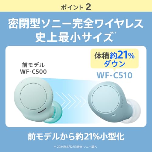 ソニー(SONY) 完全ワイヤレスイヤホン WF-C510 / 軽量小型4.6g / 高精度通話品質/外音取り込み対応/マルチポイント対応 / IPX4防滴性能 / ブラック/WF-C510 BCの特徴・詳細 画像