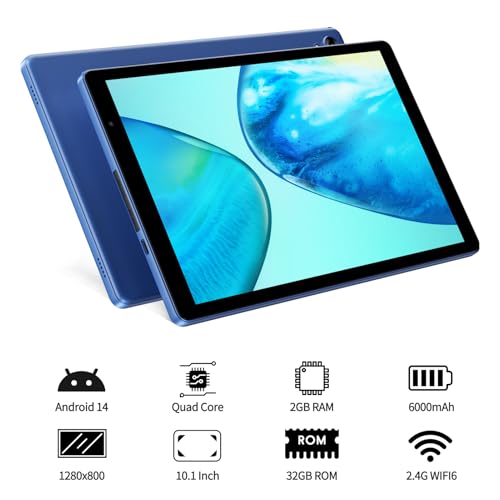 タブレット 10インチ Wi-Fiモデル 32GB ROM 1280*800 IPS ディスプレイ 6000mAh 2.4GHz Wi-Fi6 GMS認証 Android14 Bluetooth5.2 専用ケース付き PRITOM (ブルー)の詳細・まとめ 画像