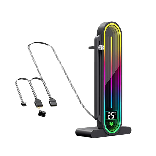 【スモールラボ】COOLMOON デジタルディスプレイスタンド ケース内 温度表示 グラフィックボードスタンド GPUスタンド ブラケット ホルダー LED ARGB 5v 3pin mini4pin GPU ビデオカード マグネット 磁石 支え 垂れ防止 脱落防止 (ブラック) 1