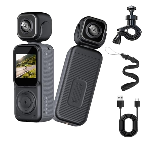 Vlogカメラ 4K アクションカメラ 小型ビデオ ュアルフロントポケット＆リアWIFI Vlogカメラ180°回転可能 真の手ブレ補正 小型camera ボディ 135分連続録画 マイク クリップ式 スポーツ｜旅行｜アウトドア向け 動画撮影 生活記録 簡単操作 日本語説明書 1