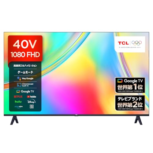 TCL テレビ 40V型 ネット動画対応 Google TV フルハイビジョン 40S5401 フレームレス Dolby Audio FHD裏番組録画 音声検索 対応 クロームキャスト wチューナー 内蔵 ゲームモード搭載 VESA規格 2023年モデルの外観・全体像 画像