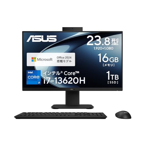 ASUS デスクトップPC V400 AiO V440VAK 23.8インチ Windows 11 インテル Core i7 13620H メモリ16GB SSD 1TB MS Office 2024 USBキーボード/USBマウス付属 一体型 AIO デスクトップパソコン ブラック V440VAK-BPC047WSの外観・全体像 画像