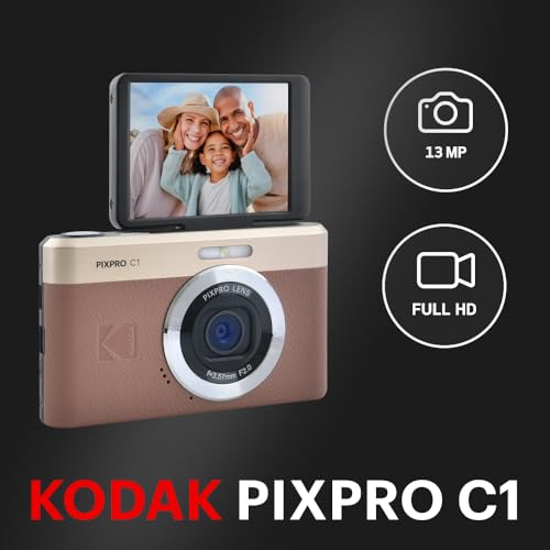 KODAK Pixpro C1 – 超コンパクトデジタルカメラ| 13MP BSI CMOS、4倍ズーム、2.8インチLCDスクリーン、LEDフラッシュ – Marronの特徴・詳細 画像