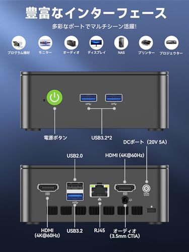 GMKtec ミニpc G3S 4コア 4スレッド【第12世代Intel N95 初登場｜DDR4 16GB 512GB SSD】 Windows11 Pro mini pc最大3.4GHz WIFI5 BT5.0 小型 M.2 2242 ミニパソコン 2画面出力 超軽量 高性能 みにpc nucbox 省エネ 超小型 VESA付き デスクトップpc 企業用/業務用/在宅用に最適の特徴・詳細 画像