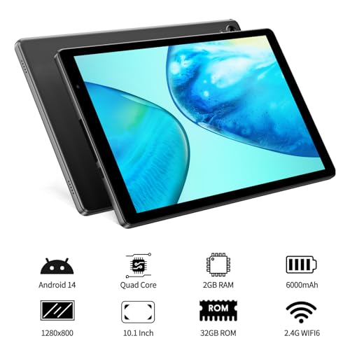 タブレット 10インチ Wi-Fiモデル 32GB ROM 1280*800 IPS ディスプレイ 6000mAh 2.4GHz Wi-Fi6 GMS認証 Android14 Bluetooth5.2 専用ケース付き PRITOM (グレー)の詳細・まとめ 画像
