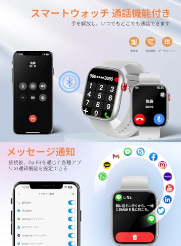 【Amazon.co.jp限定】スマートウォッチ 【2026進化モデル＆付属ベルト*2 】2.01インチ大画面 iPhone対応 アンドロイド対応 smart watch Bluetooth 通話機能付き GPS機能 天気 IP67防水 多言語 多種機能付き IP67防水 長持ちバッテリー メッセージ通知 スポーツウォッチ レディース メンズ 文字盤設定 (シルバー)2026の特徴・詳細 画像
